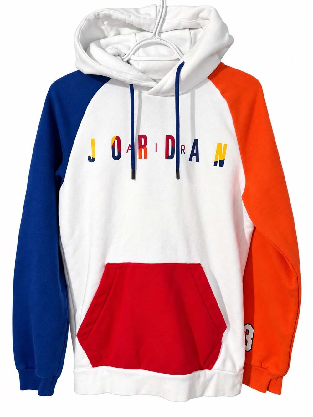 Jordan Colorblock Pullover Hoodie in White, Blue, Orange & Red men’s small